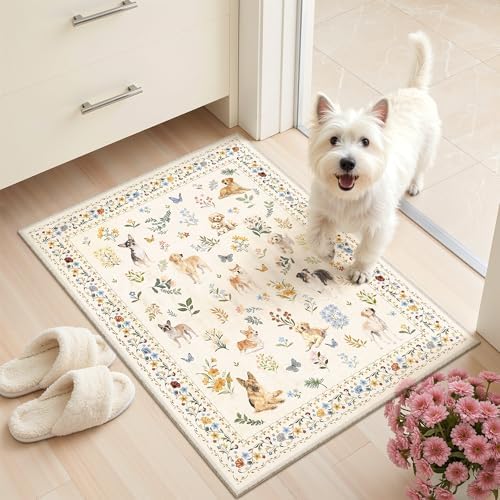 Soalmost 2x3 Dog Rugs for Entryway, Washable Door Mat Animal Soft Rug Beige by Soalmost