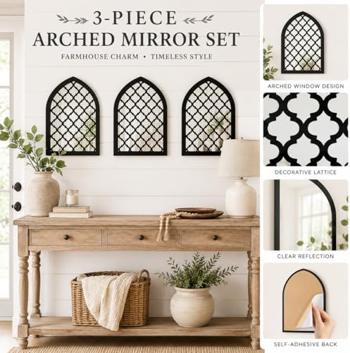 1 Pcs Gothic Window Wall Mirror Decor, 12.8 x 8.9 Inch Self Adhesive Arched Decorative Mirror Wall Sticker for Bedroom Bathroom Living Room Entryway Hallway Apartment and Home Accent Decor - Image 6
