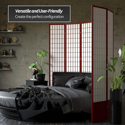Red Lantern 7 ft. Tall Window Pane Shoji Screen - Rosewood - 8 Panels - Image 3
