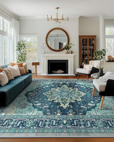 RELEANY Washable Area Rug, Large 10'x12', Teal - Image 3