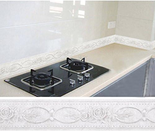 Creation Core 4.2x196.8 Waterproof Wallpaper Border 3D Pattern Wall Decor Removable Self Adhesive Kitchen Bathroom Tiles Sticker, Rose White - Image 2