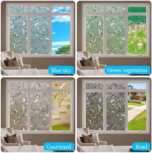 Niviy Window Privacy Film with Installation Tools, Frosted Glass Window Film, Heat Control Glass Clings, Window Vinyl Glass Covering for Home, (Grayish Black Tulip, 17.7 x 78.7 inch) - Image 3