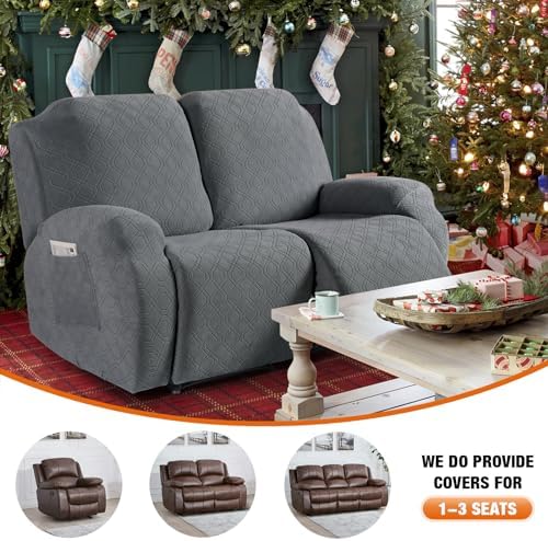 VANSOFY Recliner Cover, 2-Pieces Stretch Reclining Couch Cover with Pockets Loveseat Sofa Slipcovers Soft Washable Furniture Protector for Dogs Cats(Light Gray) - Image 4