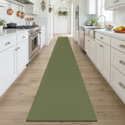 KOZYFLY Braided 2x18 Runners Rugs for Hallway, Extra Long Washable Runner Rug, Woven Non Slip Kitchen Runner, Cotton Entryway Rug, Floor Carpet for Entry, Aisle, Hall, Olive Green/Earthy Green - Image 2