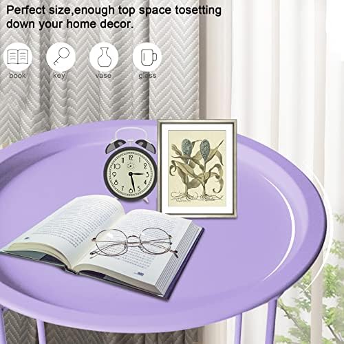 Garden 4 you End Table Metal Side Table Purple Round Folding Tray Cyan Sofa Small Accent Fold-able Table, Round End Table Tray, Next to Sofa Table, Snack Table for Living Room and Bed Room - Image 5
