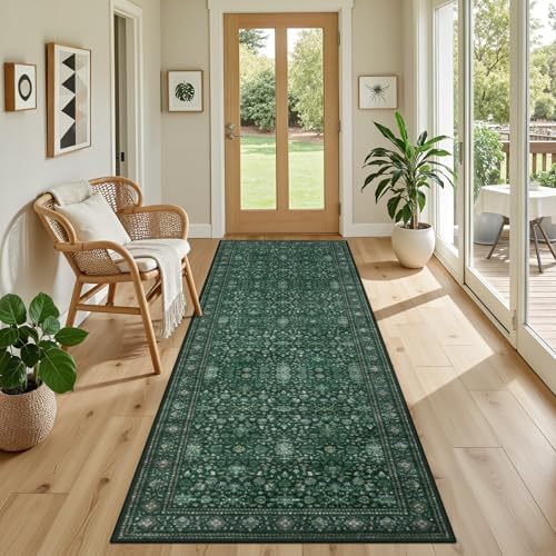 Hallway Runner Rug: 2.6x8 Kitchen Rugs for Living Room Deep Green - Image 5