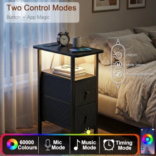 LOAKEKEL Narrow End Table with Charging Station, Small Nightstand - Image 5
