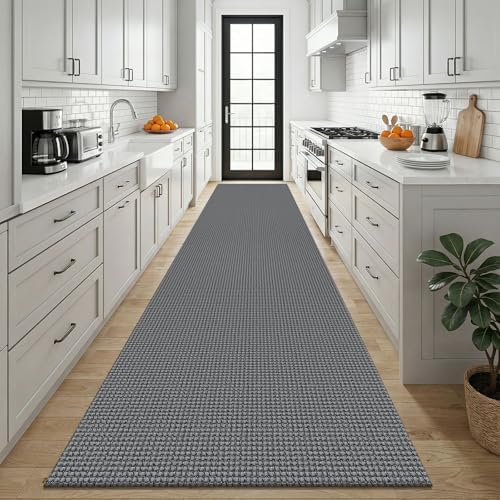 KOZYFLY Cotton 3x12 Runners Rugs for Hallway, Long Washable Runner Rug, Woven Non Slip Kitchen Runner, Braided Entryway Rug, Floor Carpet for Entry, Aisle, Hall, Grey/Dark Grey - Image 2