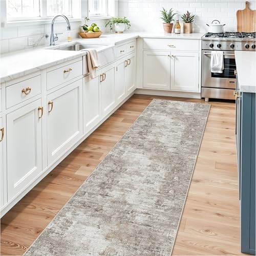 Long Runner Rug for Hallway 2x10 Ft - Non-Slip Washable Carpet Runner for Kitchen Hall Indoor Entryway, Bedroom, Living Room, Modern Abstract Low-Pile （Beige Grey） - Image 3