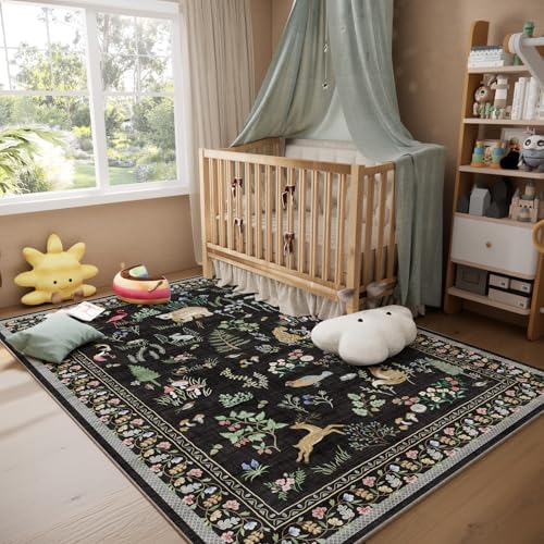 Washable Area Rugs for Living Room: 5x7 Bedroom Rug Vintage Rugs Stain Resistant Non Slip Low Pile Soft Lightweight Indoor Carpet Rug for Kitchen Dining Room Farmhouse Nursery Kids Room Home Office - Image 6
