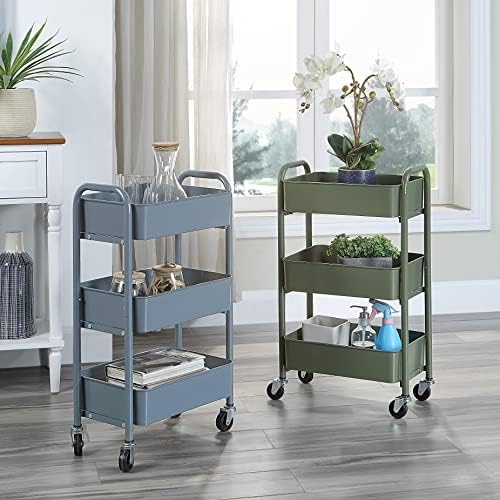 SunnyPoint 3-Tier Delicate Compact Rolling Metal Storage Organizer - Mobile Utility Cart Kitchen/Under Desk Cart with Caster Wheels - Blue (15.35" X 10.24" X 26.8"H) - Image 4