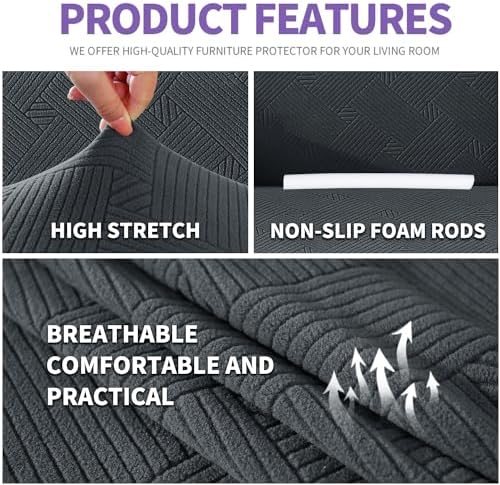 ZNSAYOTX Super Stretch Chair Slipcover (30"-47"), New Striped Sofa Chair Covers for Living Room, Dogs Pet Friendly Anti-Slip Chair Protector Spandex Armchair Slipcovers (Dark Grey, Chair) - Image 3