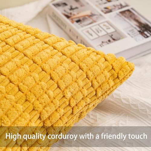 Aegero Pack of 2 Corduroy Decorative Throw Pillow Covers 24x24 Inch, Yellow - Image 2