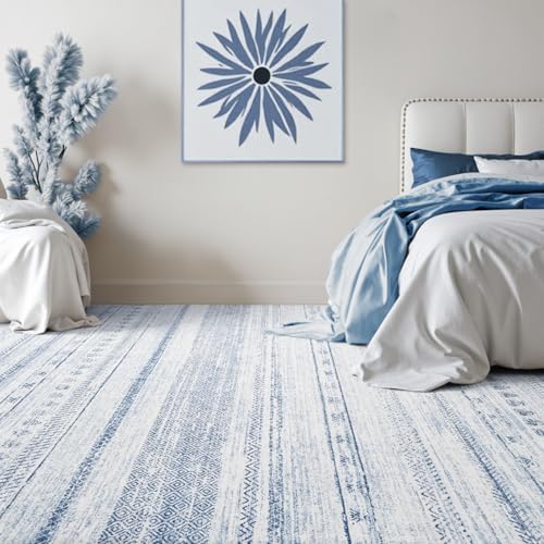5x7 Area Rugs for Living Room Machine Washable Rug Distressed Indoor Carpet Neutral Moroccan Boho Rug Ultra Soft Area Rug for Bedroom Dining Room Playroom Office, Blue - Image 4