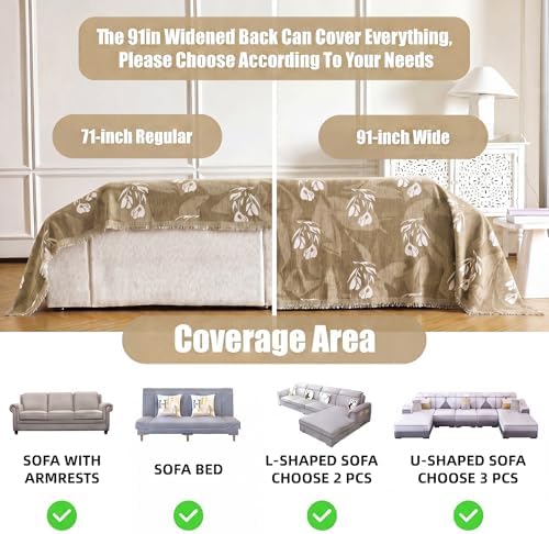 Couch Cover for Dogs Washable Sofa Cover, Sectional Couch Covers, Sofa Covers for 2 Cushion Couch, Non Slip Stripe Sofa Slipcovers Furniture Protector (Floral ‌Light Coffee 71x150) - Image 3