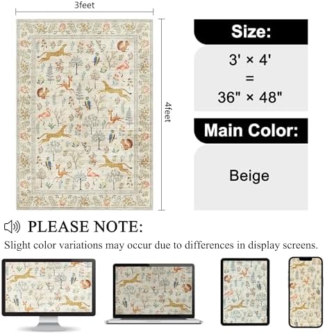 DUKINO 3x4 Rug, Washable Animal Area Rug for Entryway Non Slip, Beige - Image 2