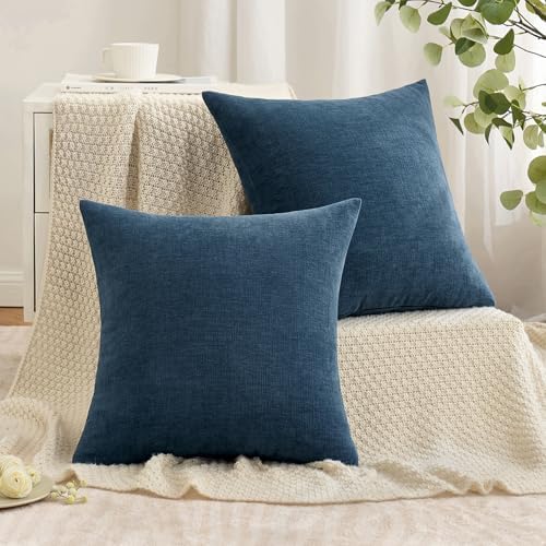 MIULEE Dark Blue Chenille Couch Throw Pillow Covers, 20x20 - Image 4
