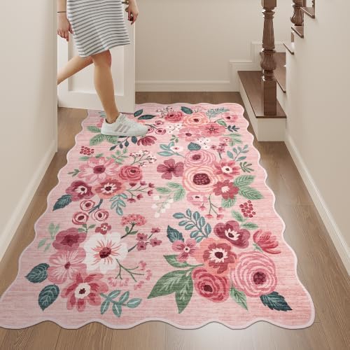 DUKINO 3x4 Rug, Non Slip Floral Washable Area Rug for Entryway, Pink - Image 5