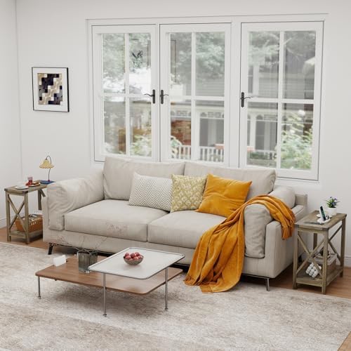 Hadulcet Farmhouse End Tables Living Room Set of 2 - Narrow Side Table with Charging Station, Slim Nightstand for Small Space, Skinny Bedside Table, Sofa Side Table with Storage Shelf, Elegant Gray - Image 2