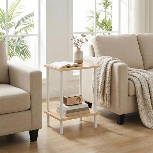 HOOBRO End Table, Small Side Table, Nightstand with 2-Layer Storage Shelves, Sofa Table for Small Spaces, Living Room, Bedroom, Stable Frame, Easy Assembly, Natural and White WN09BZ01 - Image 2