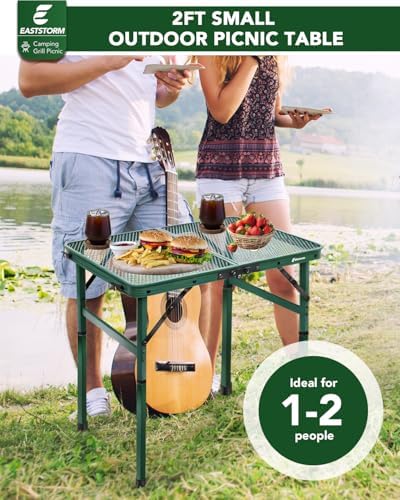 Small 2ft Folding Table with Carry Handle, Adjustable Height 10.6" or 22", Green Metal Mesh, Portable & Compact Indoor/Apartment/Card/Side/Grill Table, 23.6"Lx15.8"W, Lightweight 4 lb, 66 lb Capacity - Image 4