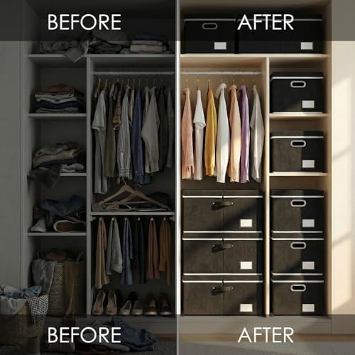 PRANDOM Storage Boxes with Lids [3-Pack] Fabric Collapsible Storage Bins Organizer Containers Baskets Cube with Cover for Home Bedroom Closet Office Nursery Black（23.4X15.9X11.5 - Image 5