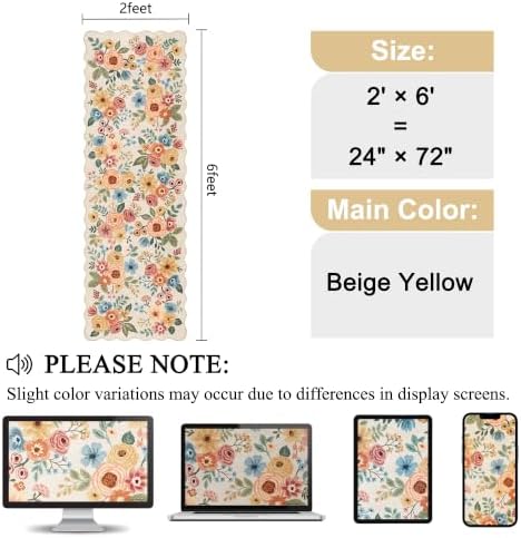 DUKINO 2x6 Runner Rug, Floral Washable Rug for Kitchen, Beige Yellow - Image 2