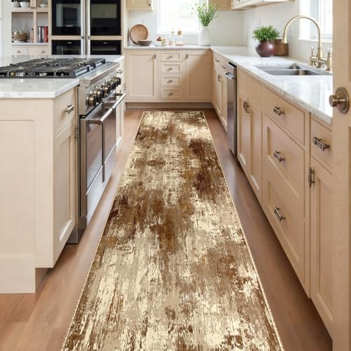 RELEANY Washable Runner 2'x8' Abstract Area Rug for Hallway Brown Tan - Image 2