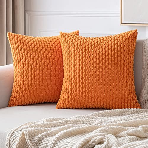 MIULEE Fall Decorative Throw Pillow Covers 20x20 Orange Textured Corduroy by MIULEE
