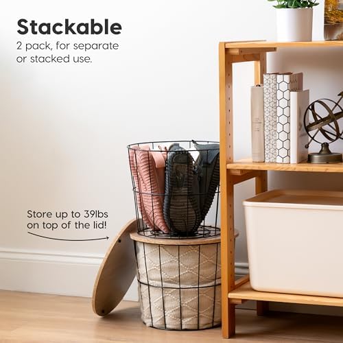 IRIS USA Round Wire Basket with Wooden Lid, 2 Pack - Image 5