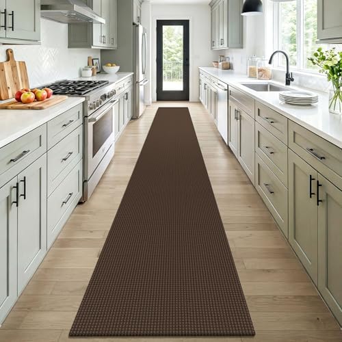KOZYFLY Braided 2x16 Runners Rugs for Hallway, Extra Long Washable Runner Rug, Woven Non Slip Kitchen Runner, Cotton Entryway Rug, Floor Carpet for Entry, Aisle, Hall, Brown/Dark Brown - Image 2