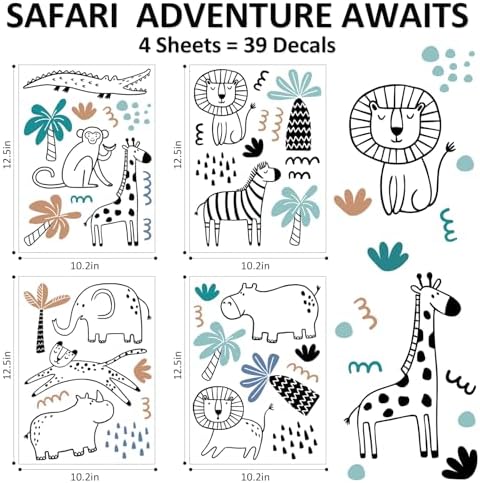 AOWDIAO Safari Wildlife Animal Wall Decals Line Art Peel & Stick Decor for Kids’ Room & Nursery - Image 2