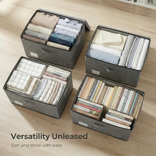 PRANDOM Storage Bins with Lids [3-Pack] Linen Fabric Foldable Storage Boxes Organizer Containers Baskets Cube with Cover for Bedroom Closet Office Grey(23.4X15.9X11.4) - Image 7