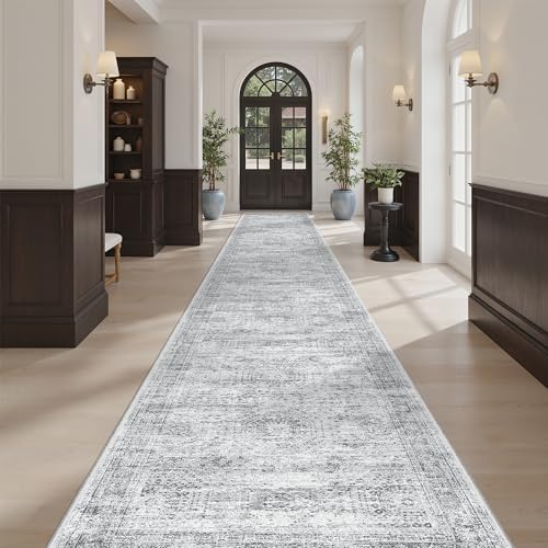 Soalmost Hallway Runner Rug 2'6" x 16' Washable Long Kitchen Rugs Grey by Soalmost