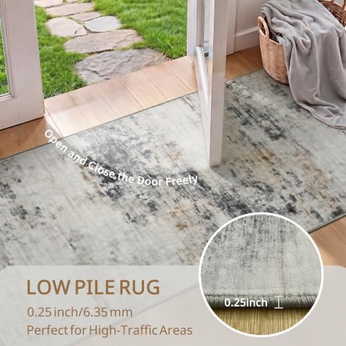 Toneed Washable 2x6 Non-Slip Runner Rug for Hallway Kitchen, Grey/Brown - Image 6