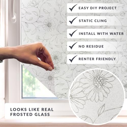 Wildflower Window Privacy Film by Artscape - Decorative Frosted Glass Design, Static Cling, Day and Night Privacy, Reduces Glare, Easy to Apply and Removable, Made in USA - 36 x 72 Inch - Image 2