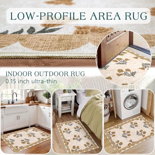 Front Door Mat Outside Entrance - 2x3 Spring Beige Floral Entry Rug - Image 7