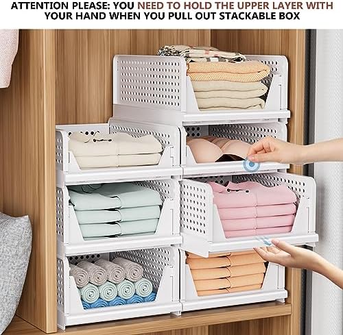 4 Pack Folding Closet Organizers Storage Box, Stackable Storage Bins, Plastic Drawer Basket Closet Storage for Wardrobe Cupboard Kitchen Bathroom Office White-4L - Image 4