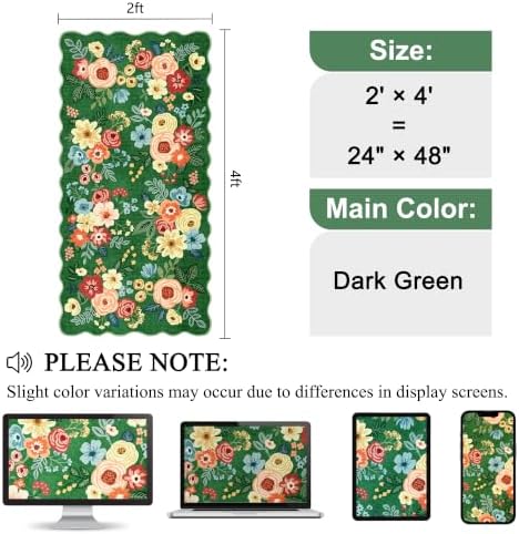 DUKINO 2x4 Rug for Entryway, Floral Washable Kitchen Rugs, Dark Green - Image 2