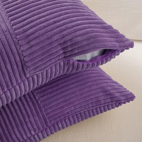 Fancy Homi 2 Packs Purple Decorative Throw Pillow Covers 20x20 Inch for Living Room Couch Bed, Farmhouse Boho Home Decor, Soft Corss Corduroy Patchwork Accent Square Cushion Case 50x50 cm - Image 4