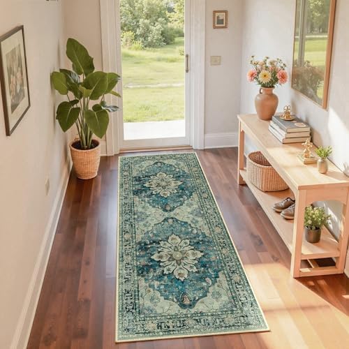RELEANY Washable Area Rug, Runner 2'x6', Blue/Vintage Dark Blue - Image 3