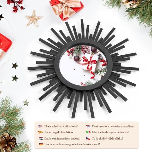 24 Inch Boho Sunburst Mirror, Round Wooden Wall Decor Starburst Sun Mirror for Bedroom, Living Room, Bathroom, Hallway, Balcony, Farmhouse Entryway, Housewarming Gift（Black - Image 5