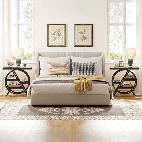 Tribesigns End Table Set of 2, 3-Tier Narrow Sofa Side Table with Storage for Living Room, Wood End Table with Geometric Metal Frame, Industrial Nightstand and Bedside Table for Bedroom, Black - Image 4