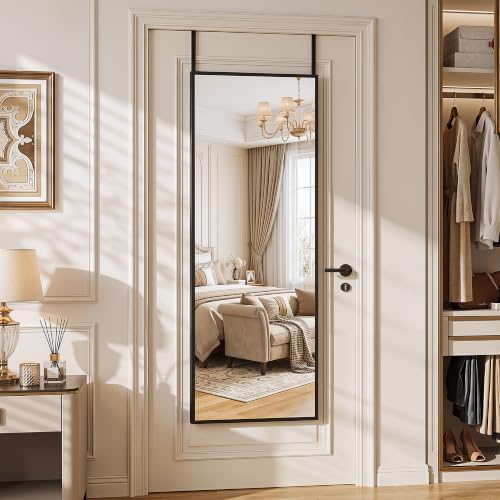 Suidia Full Length Mirror Over the Door&Wall Mounted, 58"x19" Door Mirror with Aluminum Alloy Frame, HD Shatterproof, No-Drill, Hanging Mirrors for Bedroom, Bathroom, Dorm, Closet, Rect, Black - Image 3
