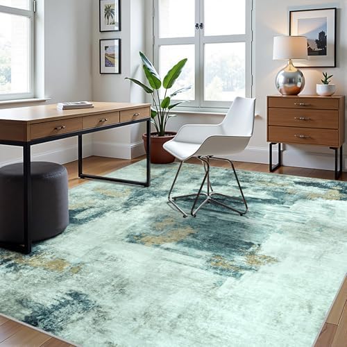 8x10 Area Rugs for Living Room Washable Bedroom Dining Room Teal Grey Gold - Image 3