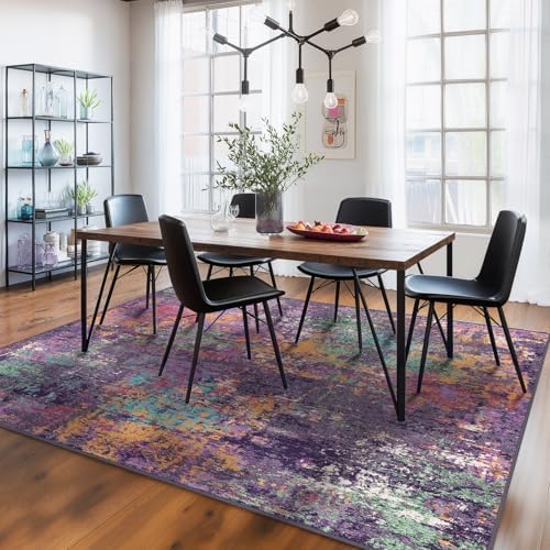 RELEANY Washable 6'x8' Abstract Area Rug for Living Room Purple Multi - Image 2