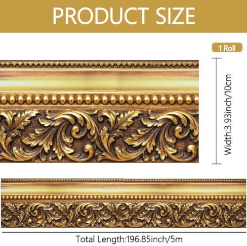 Gold Frame Bulletin Board Border 196.9 x 3.9 Inch Straight Rolled Border Trim Peel and Stick PVC Decorative Molding Stickers for Living Room Bathroom Kitchen Backsplash Home Decoration - Image 2