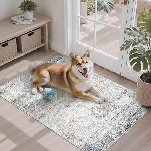 Soalmost 2x3 Washable Rugs for Kitchen, Entryway, Small Area Rug Blue/Ivory - Image 2