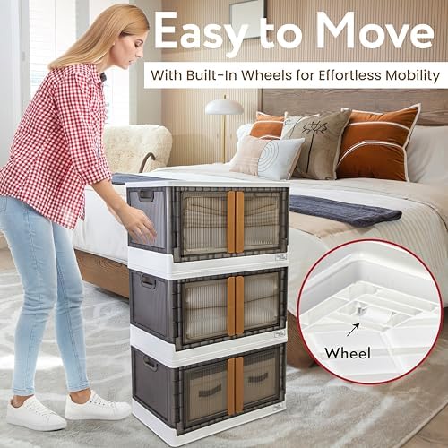 Quik Box - 19 Gallon 3 Pack Stackable Storage Bins with Doors, Collapsible Organizer Foldable Container, for Bedroom Living Room Neat, Tidy Dorms and Organized Homes, Boxes - Image 3
