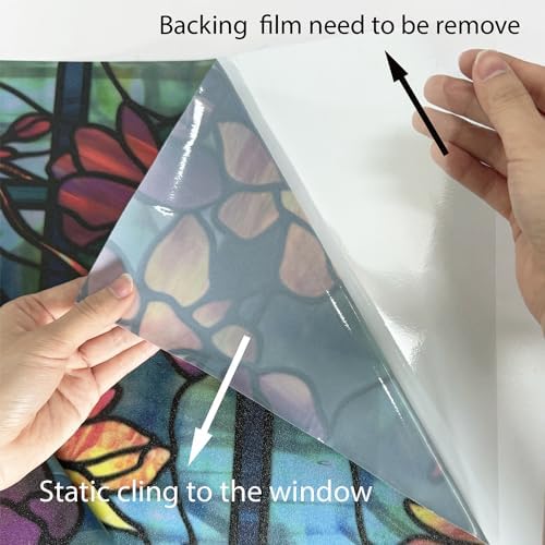funlife Original Hand-Drawn Privacy Stained Glass Window Film, Single Sided Static Cling Window Cling Suitable for Entryway, Reusable Glass Windows Door Decor, 29.53"x118", Spring Pine Cobblestones - Image 4